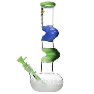 13" MK100 Zinger Milk Mini Glass Water Pipe Green/Babe Blue - Supply Natural