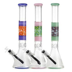 17" Glass Water Pipe Classic Baker Style Wit Ice Pinch Assorted Colors - Supply Natural