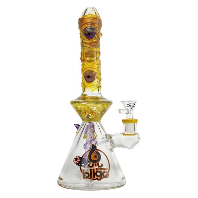 11" Biigo Glass Water Pipe Yellow Monster Eye Design - Supply Natural