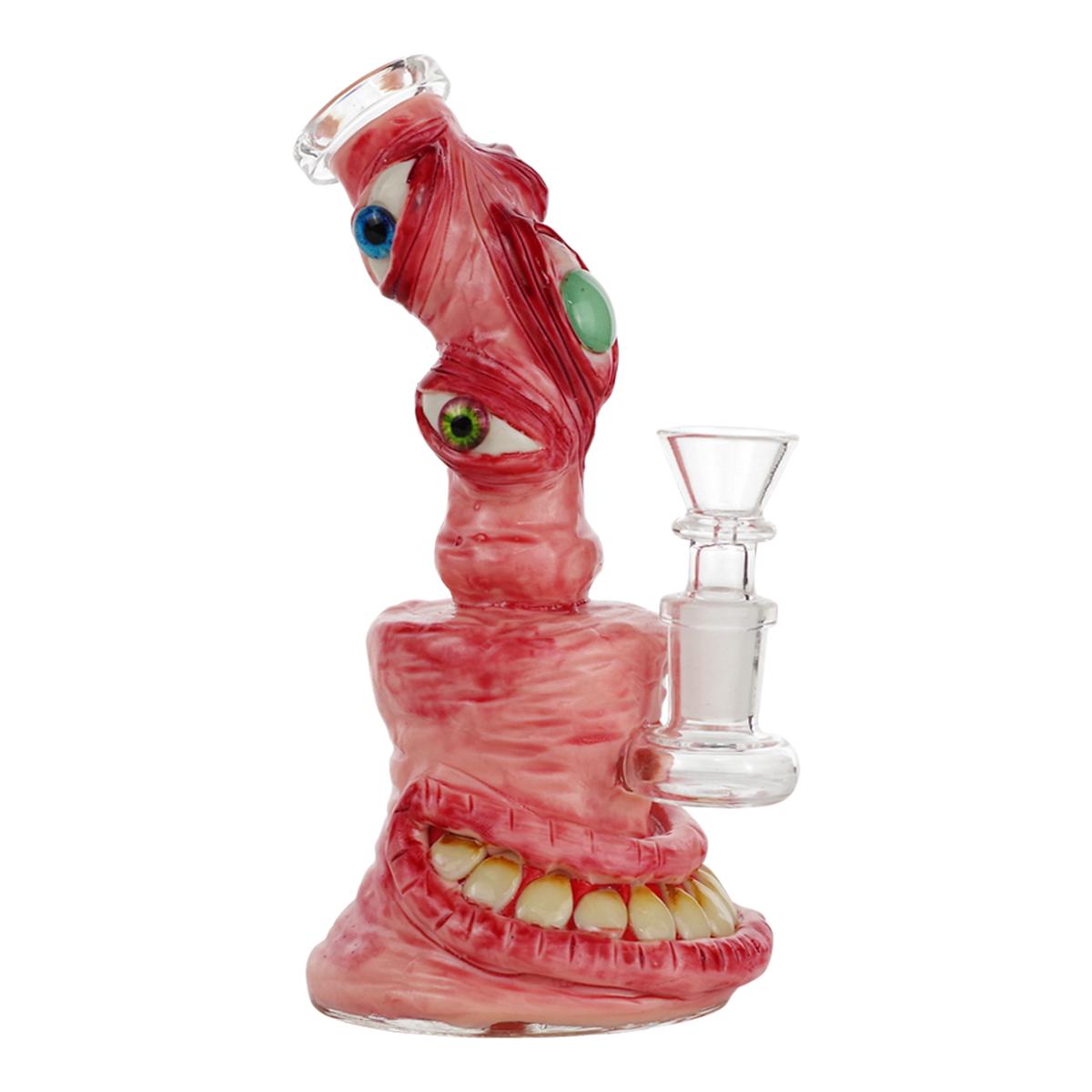 7" Glass Water Pipe With Clay Monster Eye & Mouth Design Bong - Supply Natural