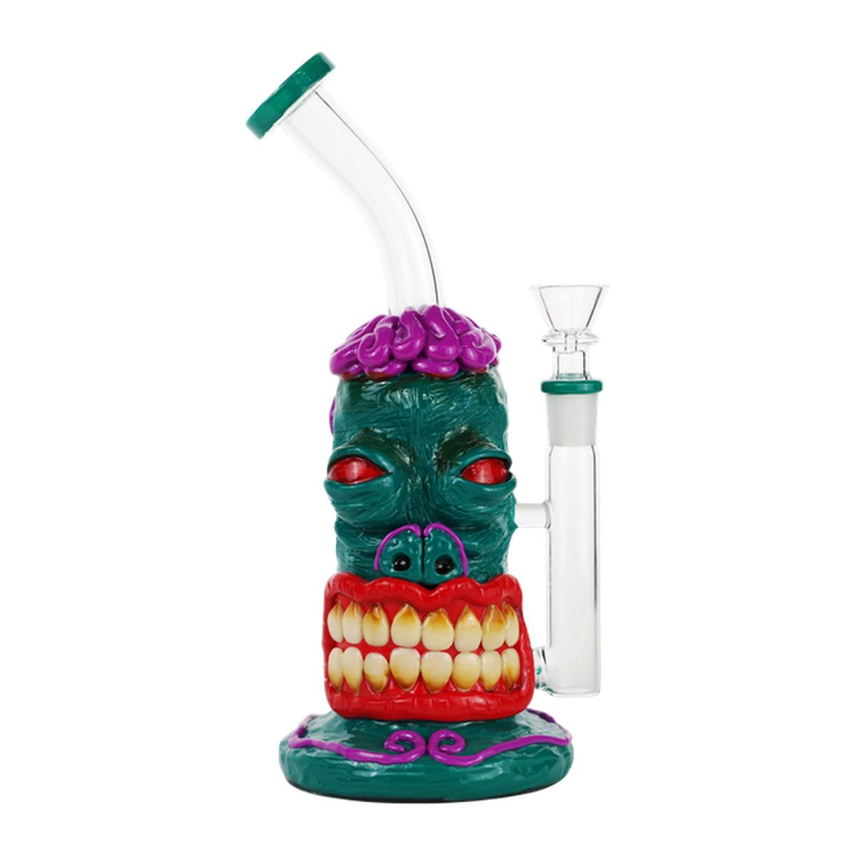 9" Glass Water Pipe With Polymer Clay Zombie Design Bong - Supply Natural