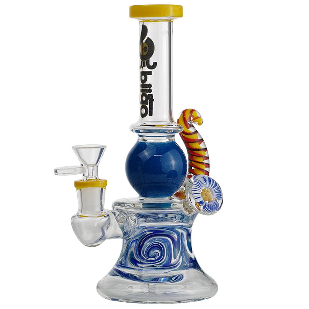 Biigo 7" Glass Water Pipe Side Flower & Bent Horn Design Bong - Supply Natural