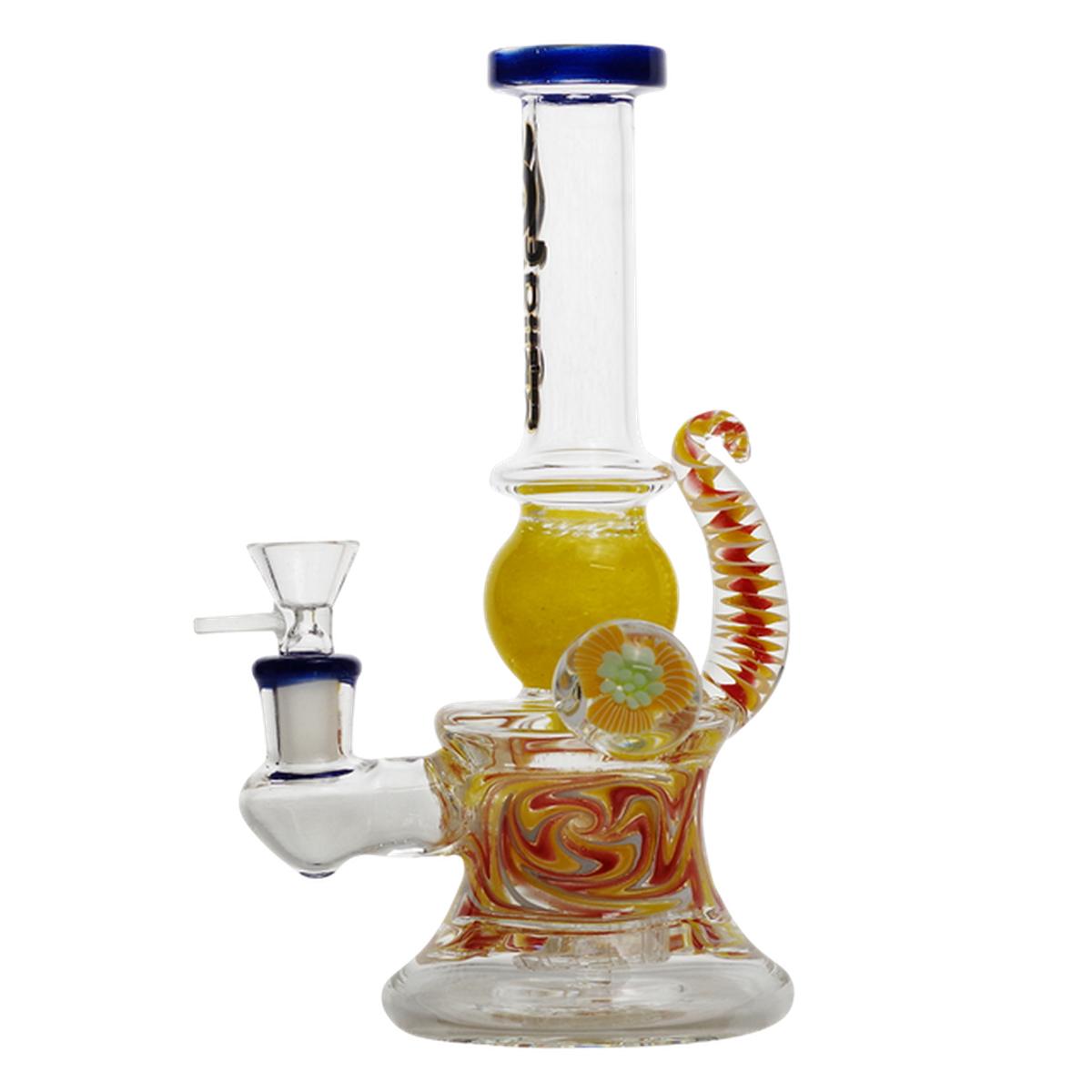 Biigo 7" Glass Water Pipe Side Flower & Bent Horn Design Bong - Supply Natural