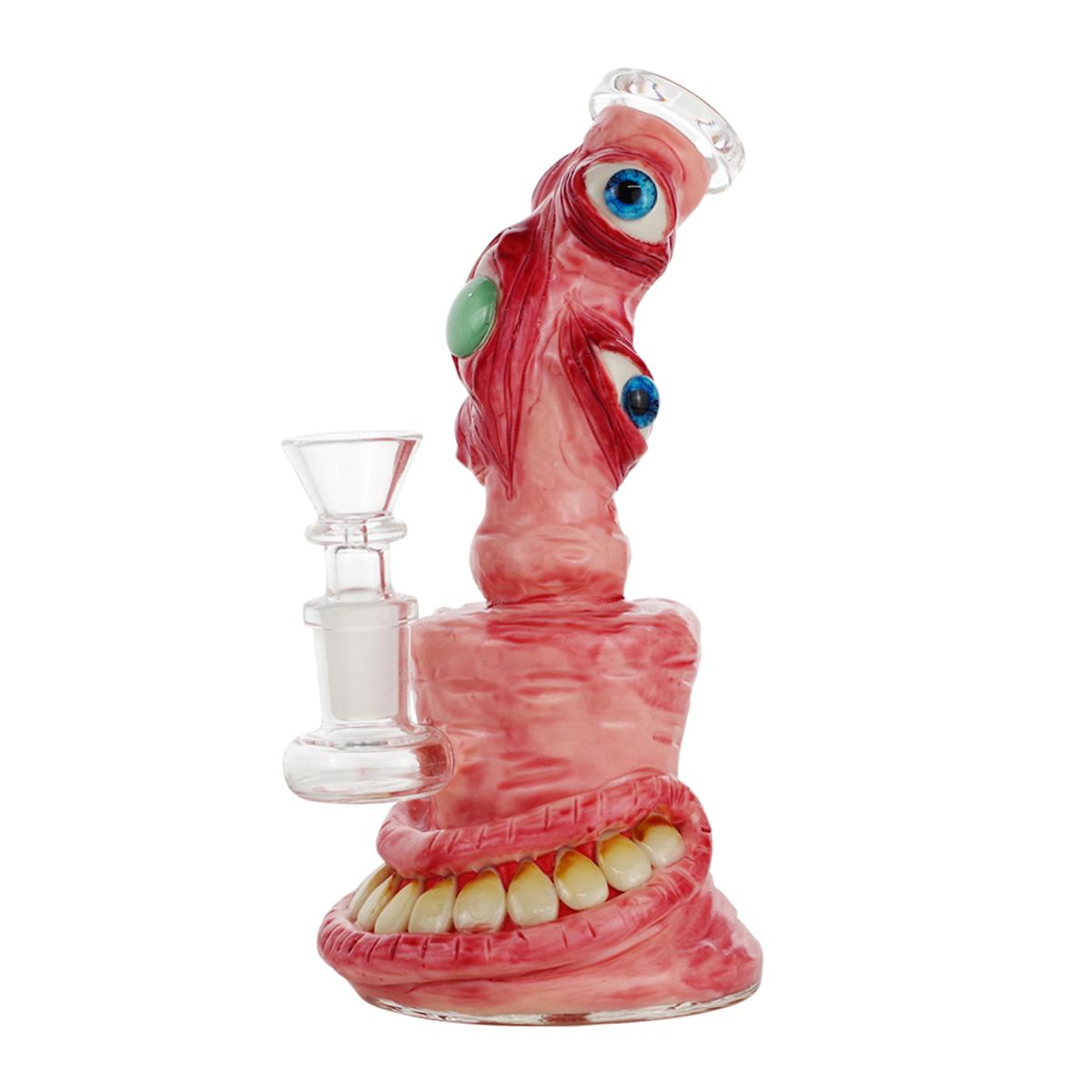 7" Glass Water Pipe With Clay Monster Eye & Mouth Design Bong - Supply Natural