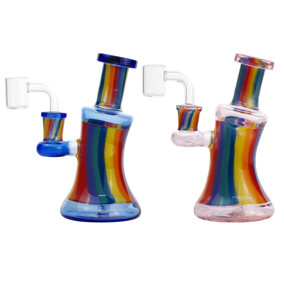 6.3" Glass Water Pipe Rainbow Color With Quartz Banger Bong - Supply Natural